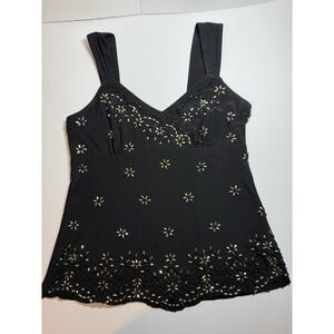 Dressbarn Collection Embellished Beaded Black And Gold Camisole Top